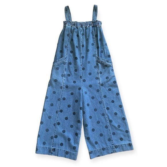 Anthropologie Porridge Chambray Polka Dot Wide Leg Jumpsuit Denim Light XS - Picture 7 of 13